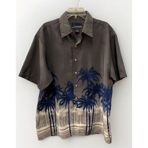 Extreme Gear Island‎ Tropics Men's Size Large Gray Hawaiian Shirt Short Sleeve